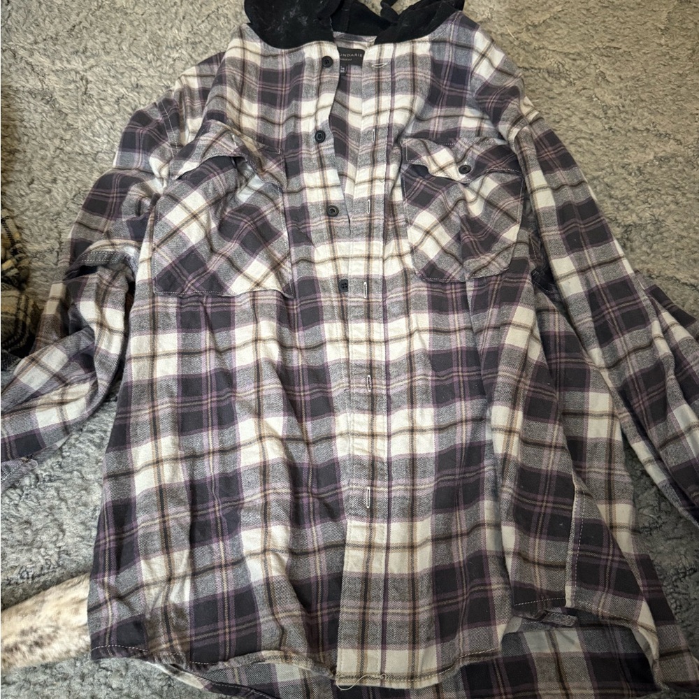 No Boundaries Oversized Plaid Shirt - Purple and Cream